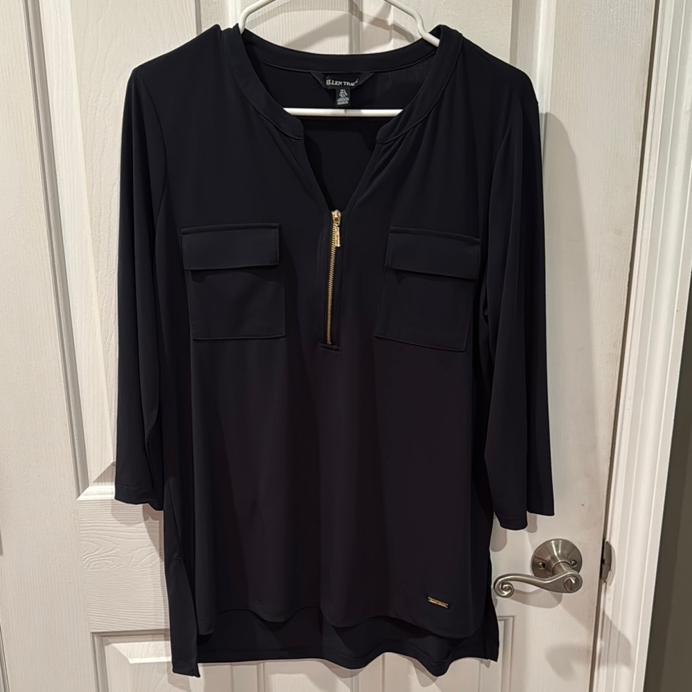 Ellen Tracy  Black Relaxed 3/4 Sleeve Tunic